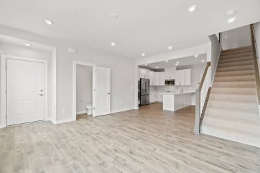 Modern mutfak iç mekanı olan boş bir oda. 3d oluşturma 