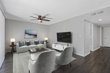 Modern oturma odası iç. 3D render