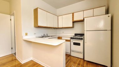 Basit ve modern mutfak iç tasarımı, 3D resimleme