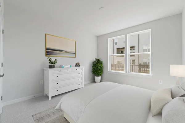 Interior Modern Bedroom White Walls Rendering — ストック写真