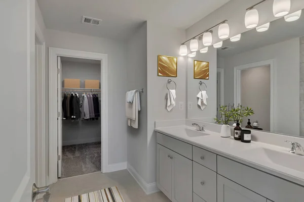 Beyaz Dolaplı Modern Banyo Boyutlu Tasarım — Stok fotoğraf