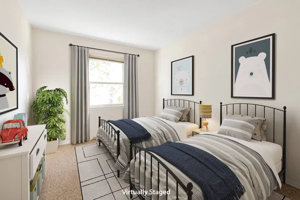 Moderno Dormitorio Interior Con Dos Camas Paredes Blancas Diseño Renderizado —  Fotos de Stock
