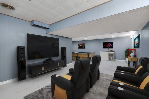 interior of a modern home theater apartment, 3d rendering design