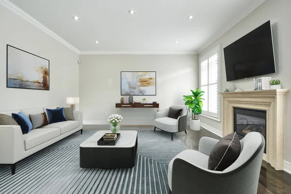 Modern Living Room Interior Sofa Armchair Rendering — Stock Photo, Image