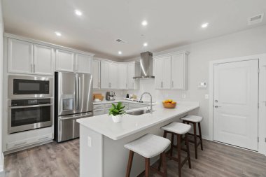 Modern bir yatak odası. 3d oluşturma 