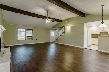 Boş bir oda ve mutfağın iç tasarımı. 3d oluşturma 