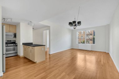 Modern mutfak iç mekanı olan boş bir oda. 3d oluşturma 