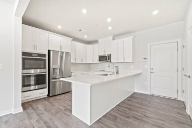 Modern bir yatak odası. 3d oluşturma 