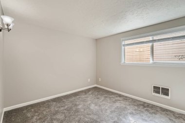 Boş yatak odasının içi. 3d oluşturma