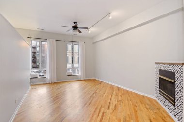 Boş oturma odasının içinde. 3d oluşturma