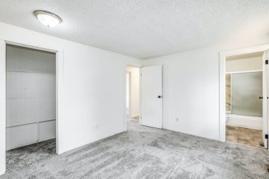 Boş yatak odasının içi. 3d oluşturma