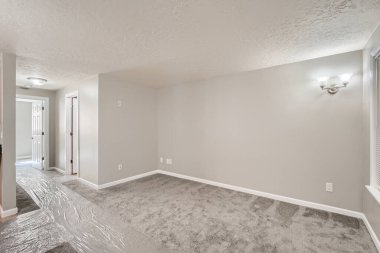 Boş oturma odasının içinde. 3d oluşturma