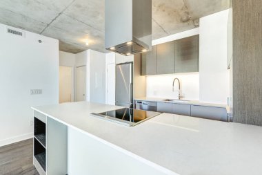 Basit ve modern mutfak iç tasarımı, 3D resimleme