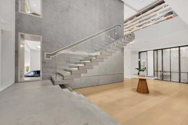 Interior Moderna Sala Estar Com Escadas Renderização — Fotografia de Stock