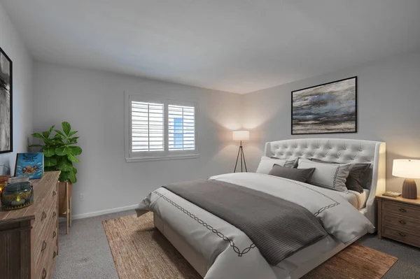 Interior Del Dormitorio Moderno Con Paredes Blancas Diseño Renderizado —  Fotos de Stock