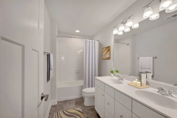 Beyaz Lavabosu Büyük Küveti Olan Modern Bir Banyo — Stok fotoğraf