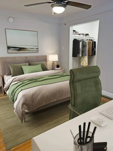 Interieur Van Moderne Slaapkamer Met Comfortabel Bed Destructie — Stockfoto
