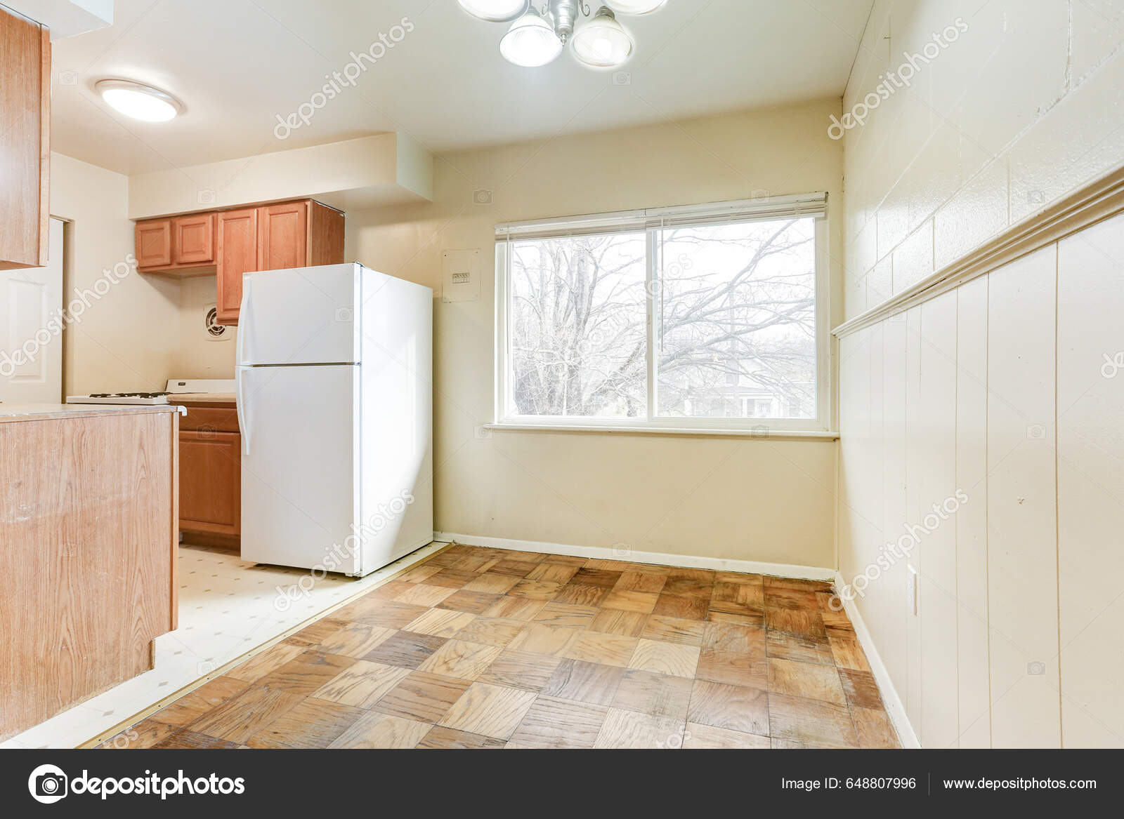 Empty Modern Living Room Interior Kitchen Rendering Stock Photo by