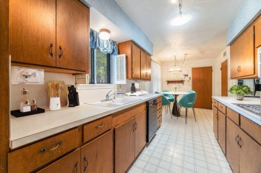 Basit ve modern mutfak iç tasarımı, 3D resimleme