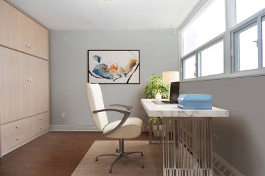 modern office interior with computer and chair. 3d illustration