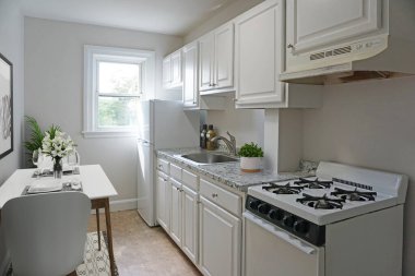 Basit ve modern mutfak iç tasarımı, 3D resimleme