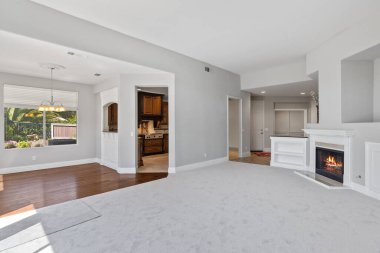 İçinde şömine olan modern bir daire. 3d oluşturma