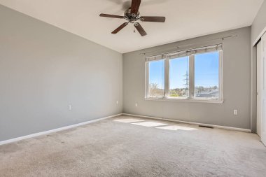 Boş yatak odası olan modern bir iç mekan. 3d oluşturma