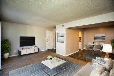 Modern oturma odası iç. 3D render