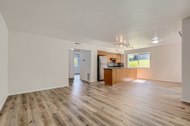 Boş oturma odasının içinde. 3d oluşturma