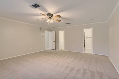 Boş yatak odasının içi. 3d oluşturma