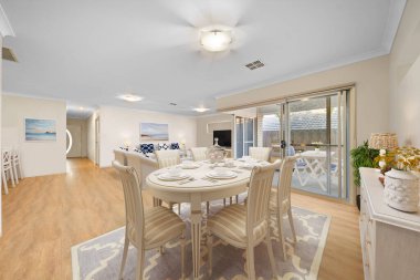 Yeni dairede güzel bir yemek salonu. 3d oluşturma