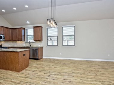 Modern mutfak iç mimarisi. 3B görüntüleme