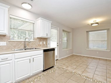 Modern ve basit mutfak iç tasarımı, 3D çizim