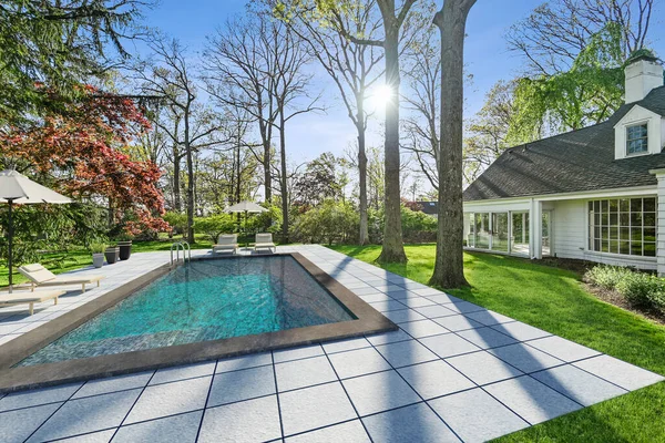 beautiful luxury villa with garden and pool, 3d rendering design