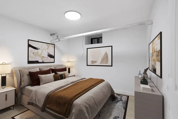 Interieur Eines Modernen Schlafzimmers Mit Bequemem Bett Darstellung — Stockfoto