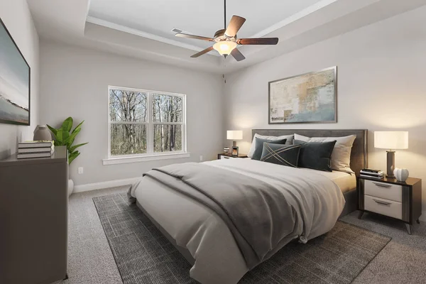 Interieur Van Moderne Slaapkamer Met Comfortabele Bed — Stockfoto