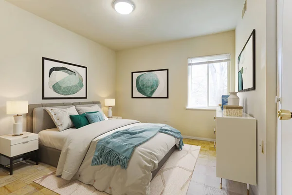 Interior Modern Bedroom Comfortable Bed Rendering — Stock Photo, Image