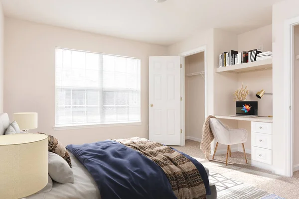 Interior Dormitorio Moderno Con Cama Cómoda Renderizado — Foto de Stock
