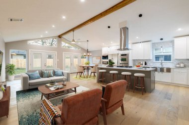 Modern oturma odası iç. 3D render