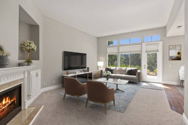 Modern oturma odası iç. 3D render