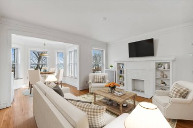 Oturma odasının içinde. 3d oluşturma