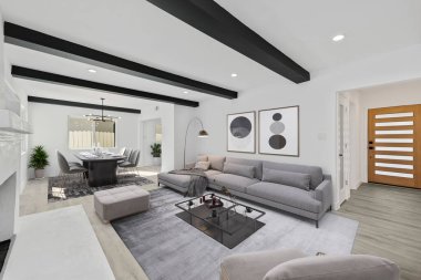 Modern oturma odası iç tasarımı, 3D görüntüleme