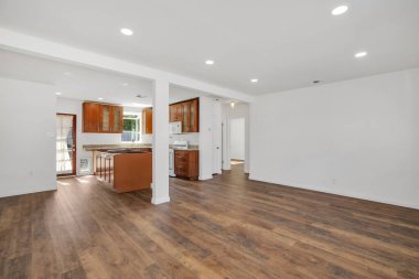 Boş mutfak, iç tasarım, modern daire, oda. 3d oluşturma  