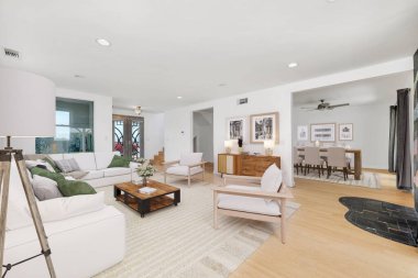 Modern oturma odası iç. 3D render