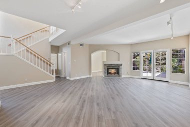 Oturma odasında boş bir oda. 3d oluşturma