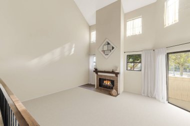 Modern evi olan güzel bir oturma odası, rahat bir iç mekanı, dairede kimse yok. 3d oluşturma