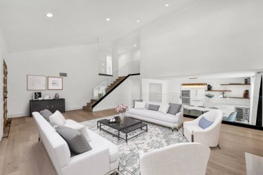 interior of modern apartment with sofa and white walls. 3d rendering