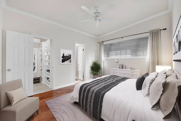 Interior Dormitorio Moderno Elegante Renderizado —  Fotos de Stock