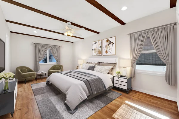 Konforlu Yatak Odası Tasarımı Sunum Tasarımı — Stok fotoğraf