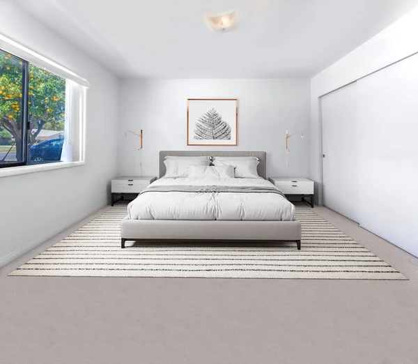 Modern Şık Bir Yatak Odası Boyutlu — Stok fotoğraf